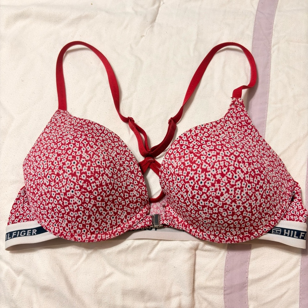 Tommy Hilfiger Red and White Floral Bra